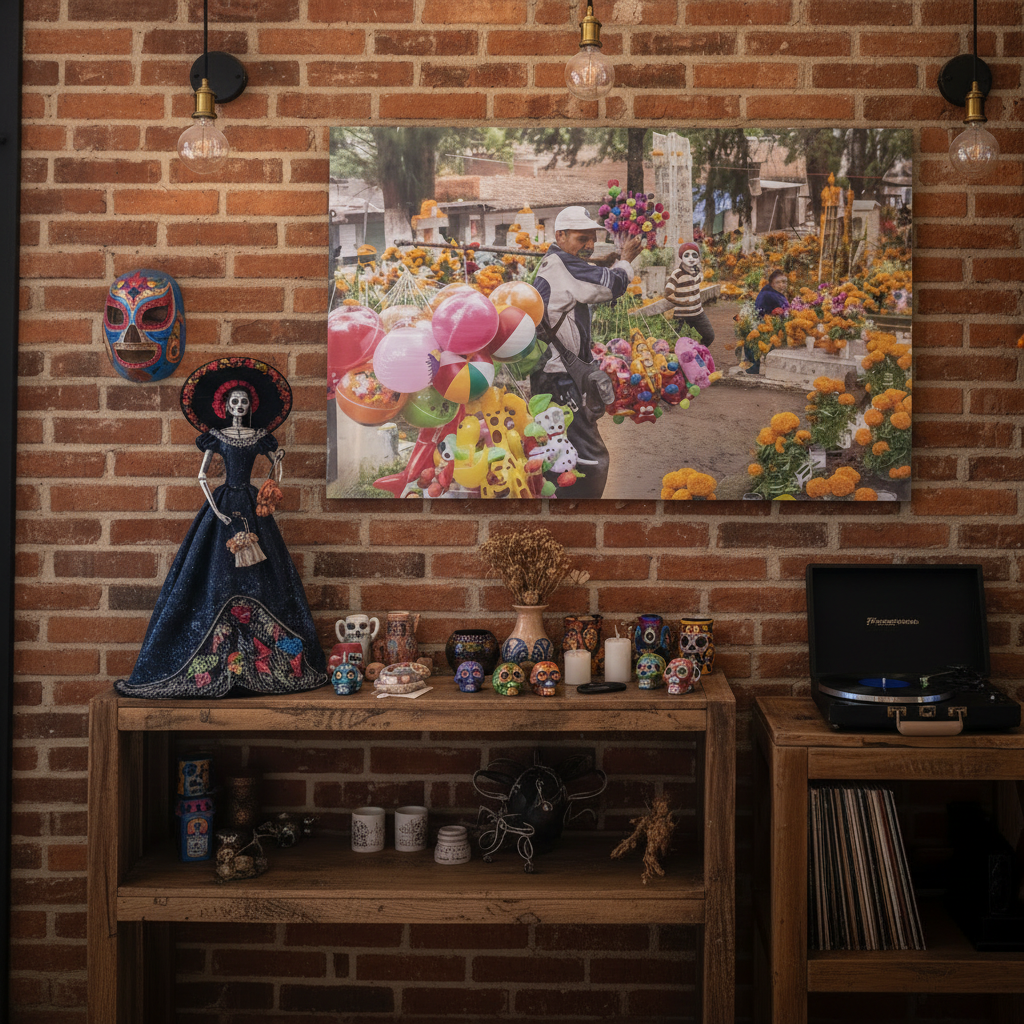 Día de Muertos — Sala de Artista, velas apagadas, luz natural